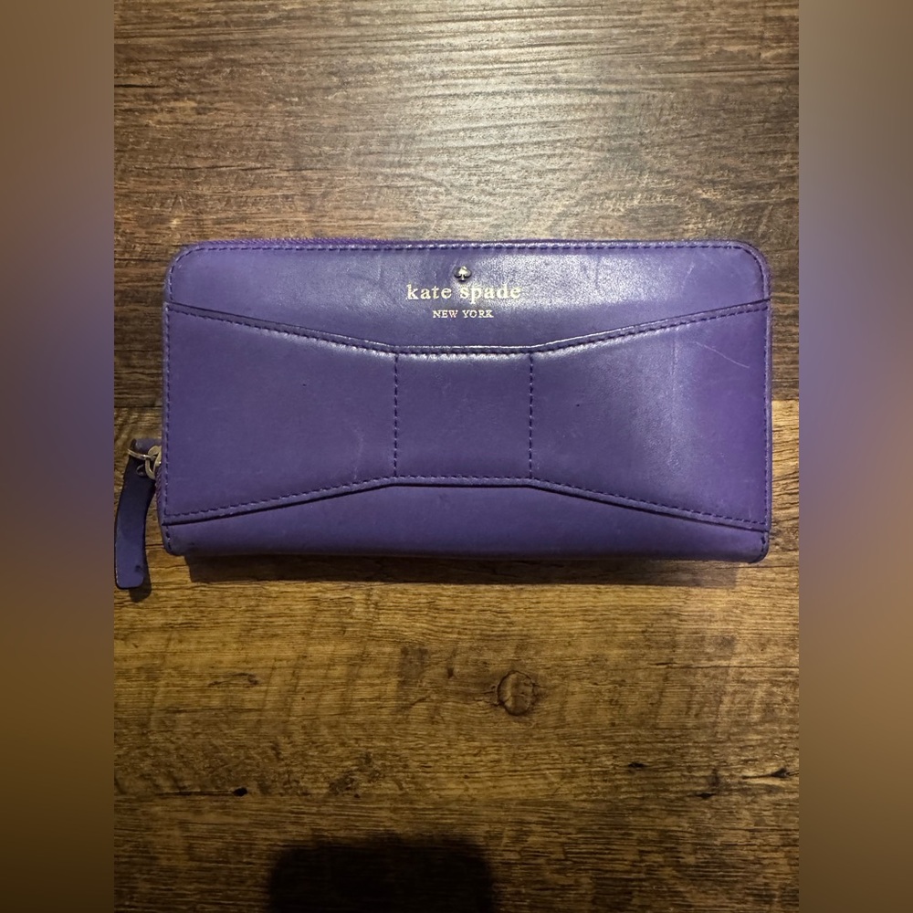 Kate Spade Purple Leather Long Zippy Wallet with Front Pocket